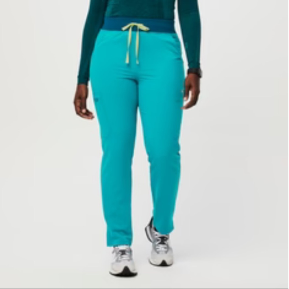 Figs Teal High Waisted Yola Skinny Scrub Pants Large